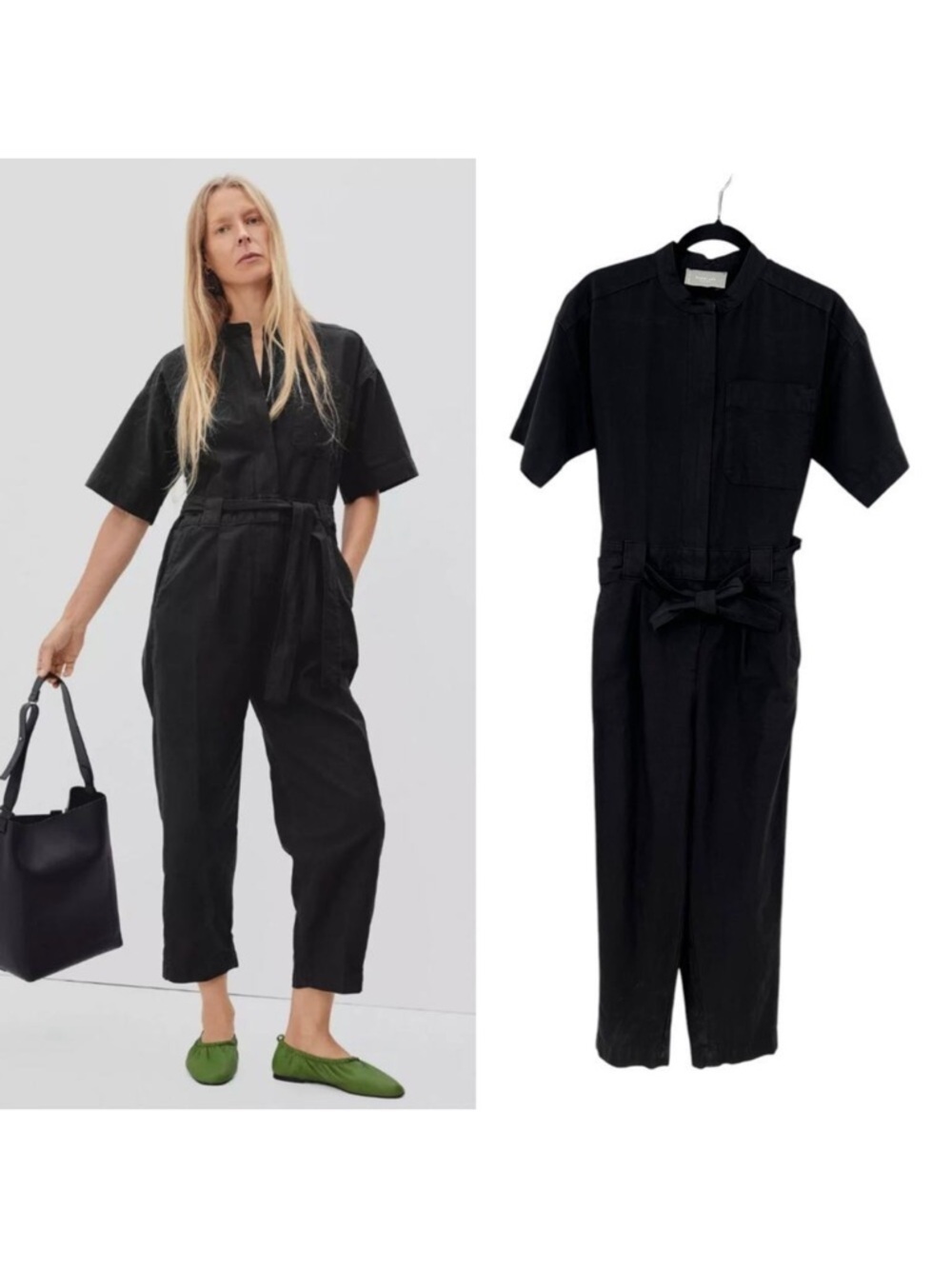 Everlane Black Short-Sleeve Tie-Waist Jumpsuit